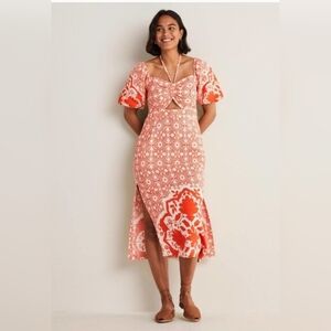 Boden Orange and White Floral Midi Dress